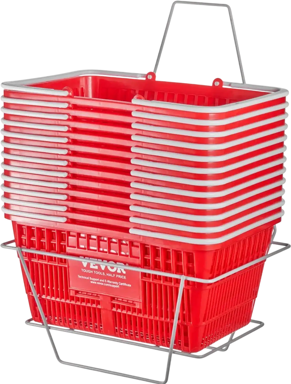 VEVOR Shopping Basket, Set of 12, 21L Durable Plastic Grocery Basket with Handle and Stand, 16.5 x 11.8 x 8.27 inch Portable Shop Basket Bulk Used for Retail Store Supermarket Grocery Shopping, Red