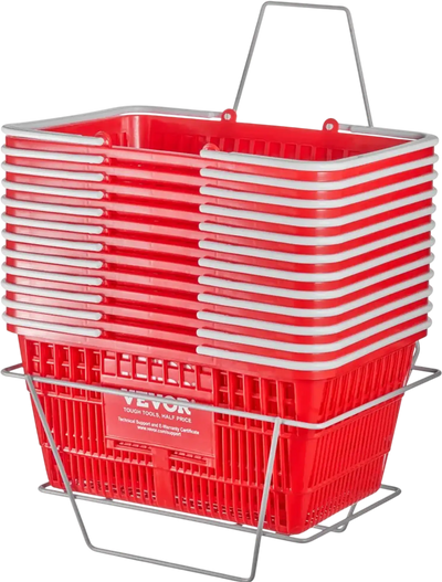 Vevor Shopping Basket 21L Portable Grocery Basket with Handle and Stand Set of 12 Red New