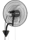 VEVOR Wall Mount Fan, 18 in Wall Mounted Hanging Fan Oscillating, 3-Speed, Long Airflow Distance, Adjustable Rotation Angle, Mechanical Powerful for Industry, Commercial, Garage, Workshop, Gym, Black