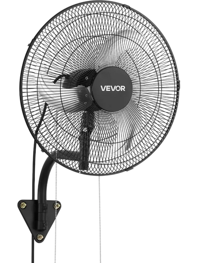 VEVOR Wall Mount Fan, 18 in Wall Mounted Hanging Fan Oscillating, 3-Speed, Long Airflow Distance, Adjustable Rotation Angle, Mechanical Powerful for Industry, Commercial, Garage, Workshop, Gym, Black