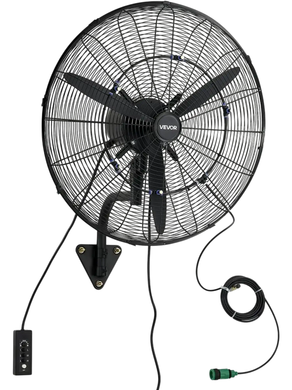 VEVOR Wall Mount Fan, 24 in Wall Mounted Hanging Fan with Oscillating & Mist, IP44-rated, 3-Speed, Powerful Air Reach, Mechanical Control, Long Airflow for Industry, Commercial, Garage, Workshop