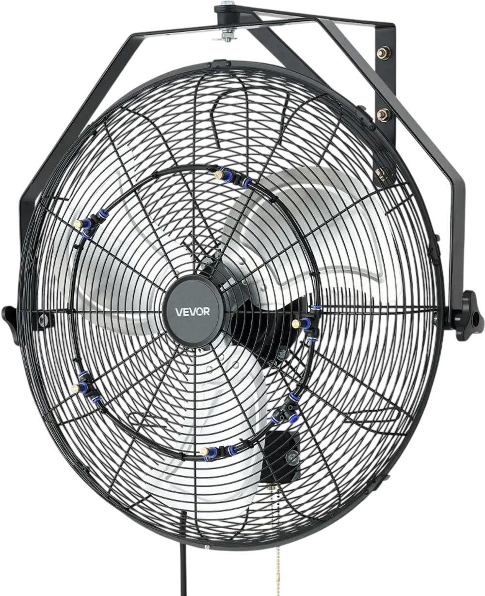 VEVOR Wall Mount Fan, 20 in Wall Mounted Hanging Fan with Mist, IP44-rated Protection, 3-Speed, Long Airflow Distance, Adjustable Rotation Angle, Powerful for Industry, Commercial, Garage, Workshop