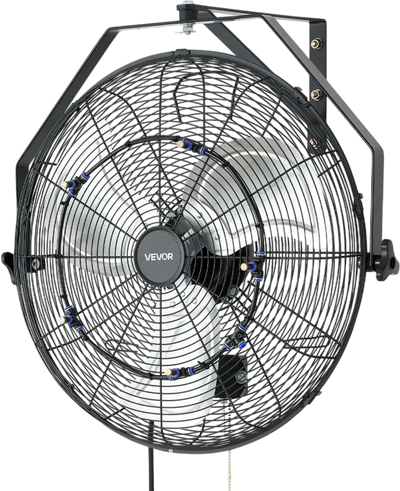 VEVOR Wall Mount Fan, 20 in Wall Mounted Hanging Fan with Mist, IP44-rated Protection, 3-Speed, Long Airflow Distance, Adjustable Rotation Angle, Powerful for Industry, Commercial, Garage, Workshop