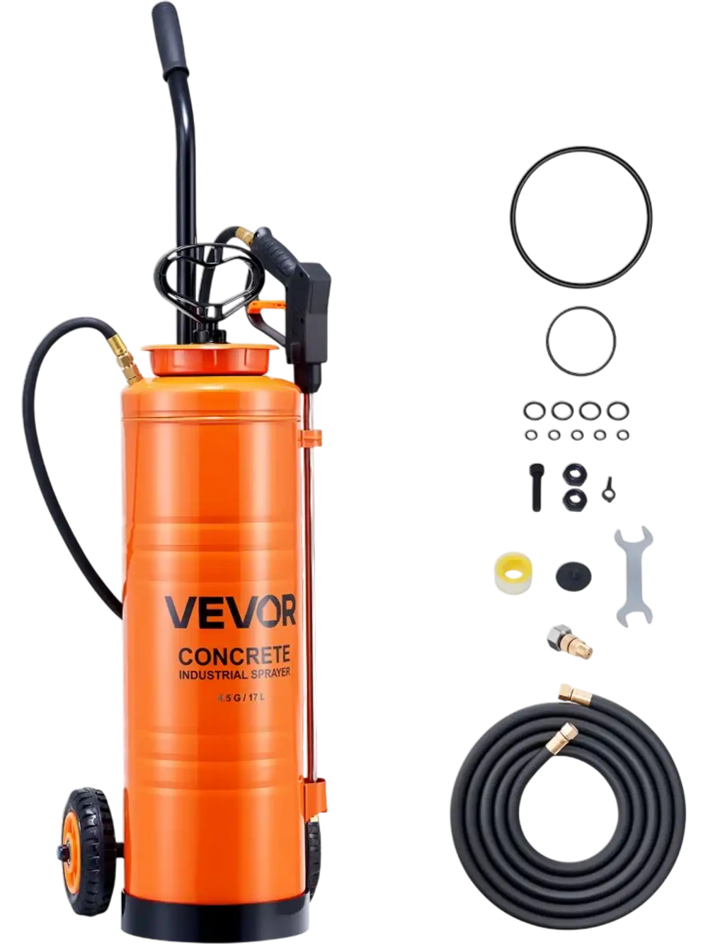 VEVOR Industrial Sprayer, 4.5 Gallons Large Capacity, Stainless Steel Concrete Sprayer with Ergonomic Handle & Removable Cart, 48" & 120" Hose, Concrete Sealer Sprayers for Form Oils Construction