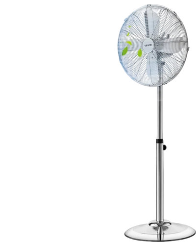 VEVOR 16-Inch High Velocity Pedestal Fan, 1450 CFM Industrial Standing Floor Fan with Handle, 75° Oscillating, 3-Speed Adjustable Height, Metal Made for Commercial, Garage, Workshop, Home, Silver