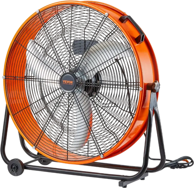 VEVOR Drum Fan, 24 Inch High Velocity Industrial Shop Fan, Heavy Duty Commercial Use 3-Speed 8600CFM, 360°Adjustable Tilting Industrial Floor Fan for Warehouse,Workshop,Factory, Basement