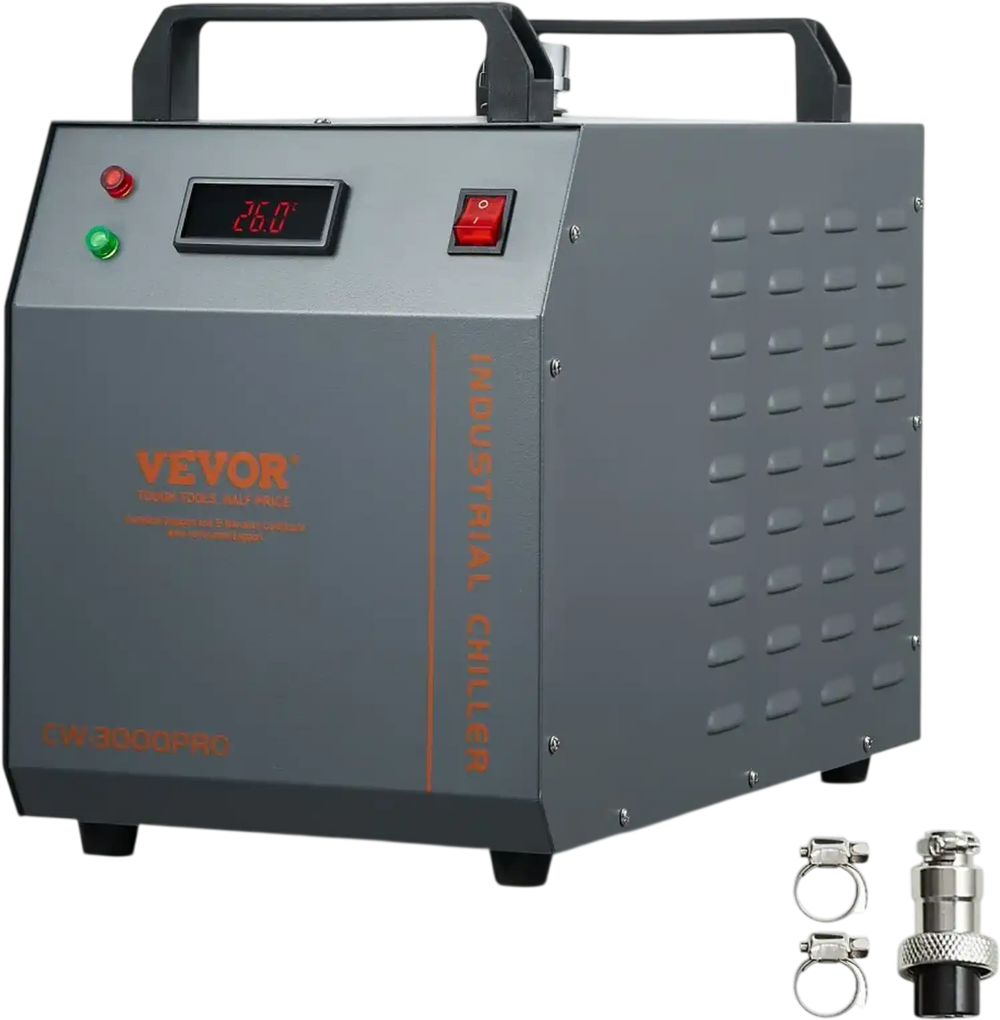 VEVOR Industrial Water Chiller, CW-3000(PRO), 150W Air-Cooled Industrial Water Cooler Cooling System with 12L Water Tank Capacity 18 L/min Max Flow Rate, for Laser Engraving Machine Cooling Machine
