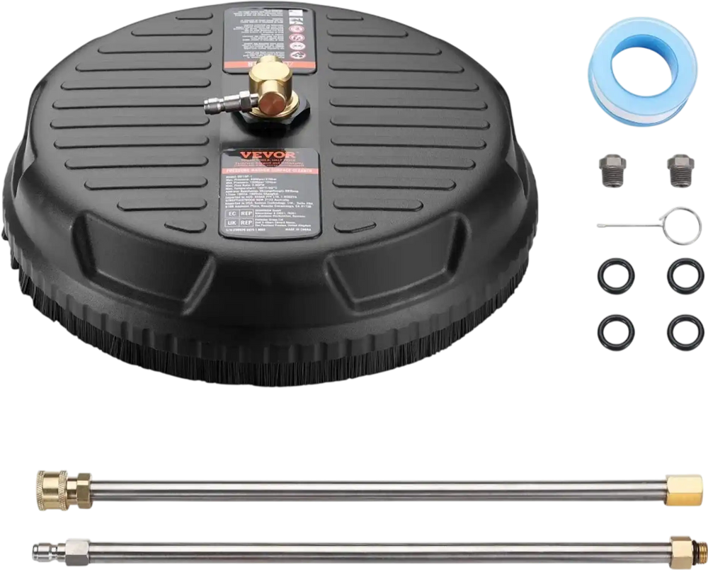 VEVOR Pressure Washer Surface Cleaner Universal 15", Pressure Washer Attachment 4000 Max PSI with 2 Extension Wand, 1/4" Quick-Connect Connector Power Concrete Cleaner, For Floor Driveway, Patio