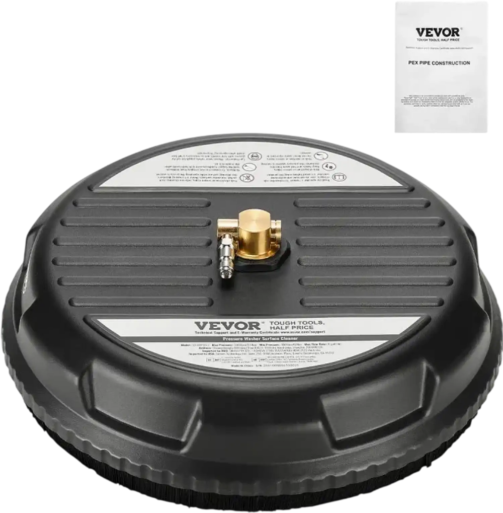 VEVOR 15" Pressure Washer Surface Cleaner, Plastic Pressure Washer Attachment, 4000 Max PSI, 1/4" Quick Connector, 2 Spray Nozzles, Ideal for Driveways, Sidewalks, Patios, Decks, Black