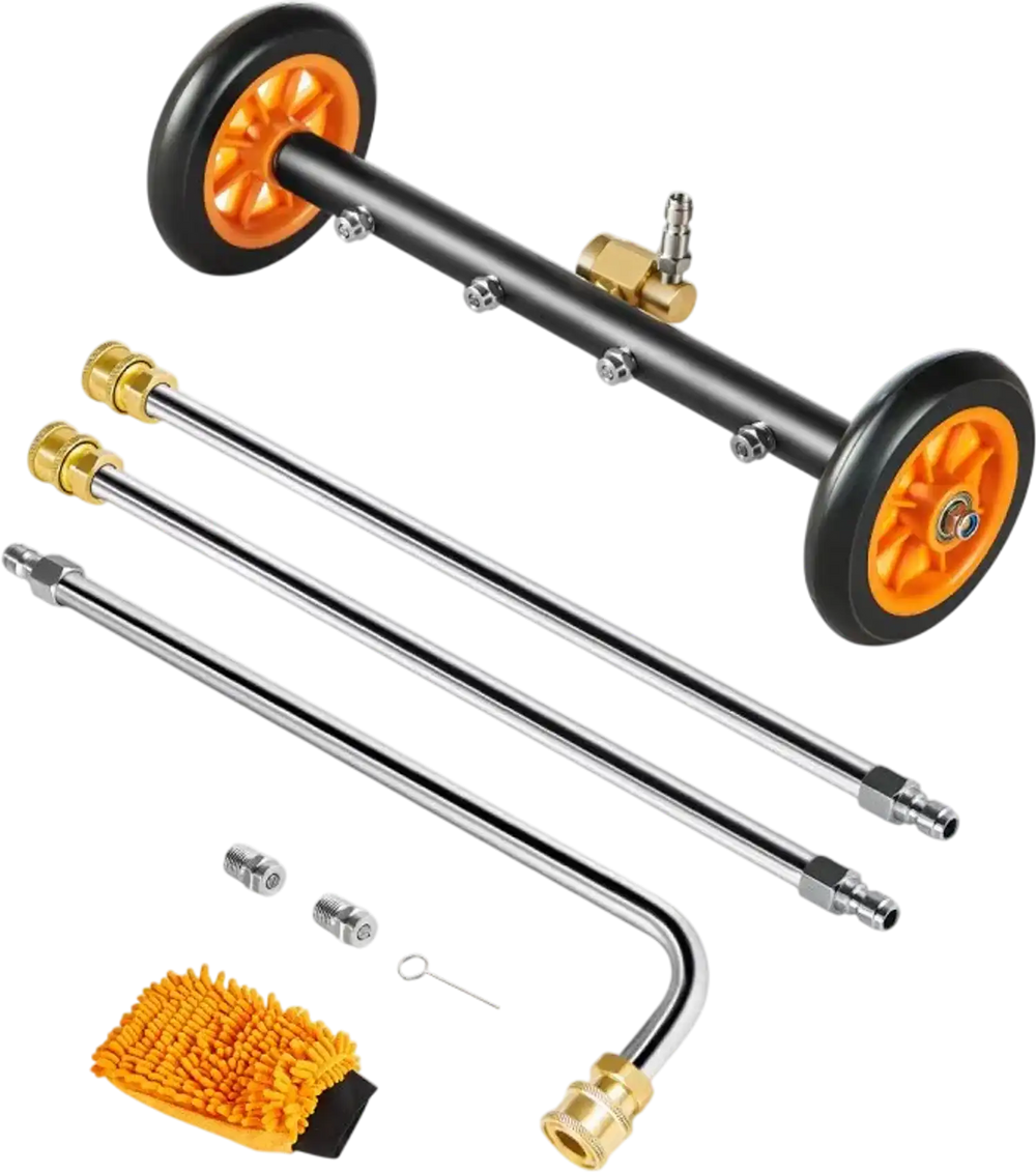 VEVOR 16" Pressure Washer Undercarriage Cleaner, Stainless Steel Surface Cleaner for Pressure Washer, 4000 Max PSI, Angle Adjustment Gear, 4 Spray Nozzles, 2 Extended Wands for Driveway, Patio, Deck