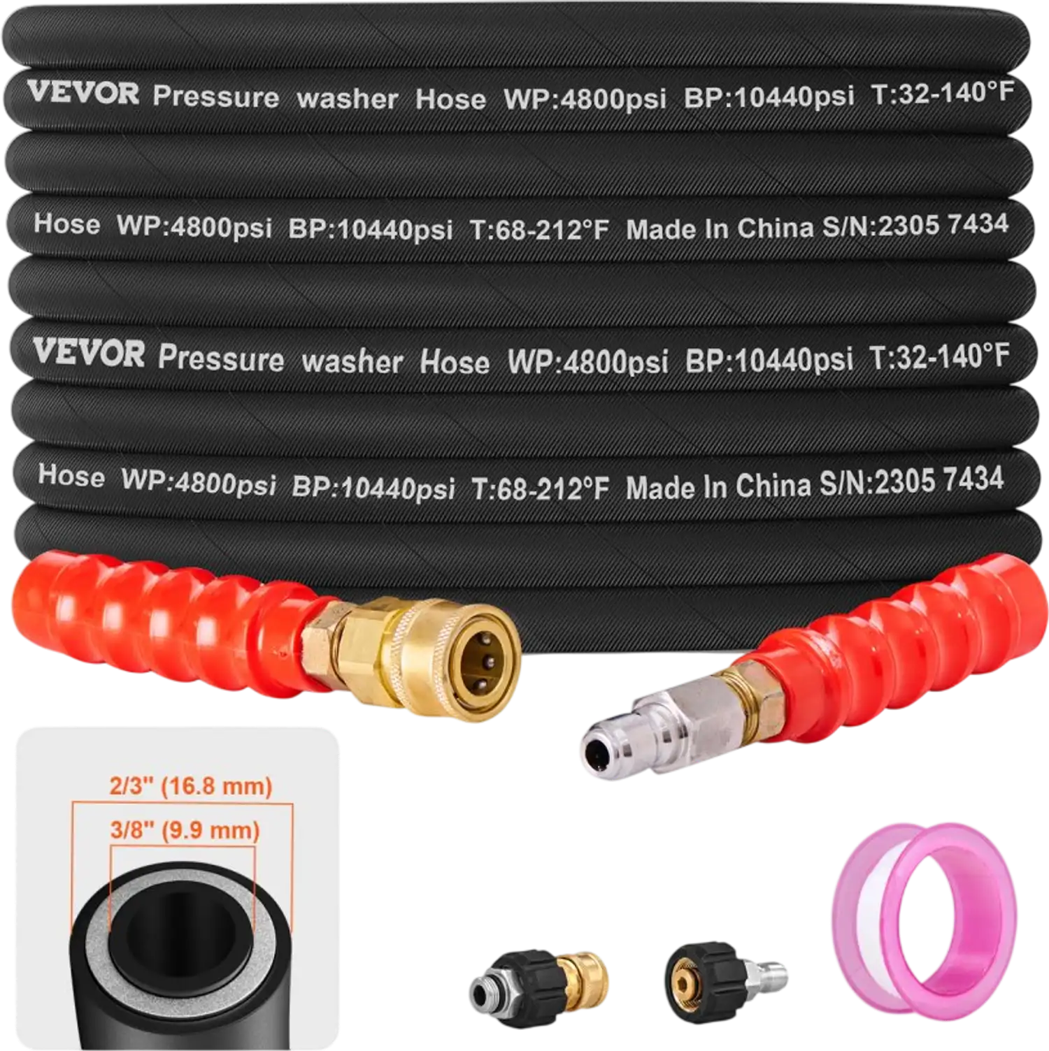 Vevor Pressure Washer Hose 100' Heavy Duty Kink-Free Extension Hose New