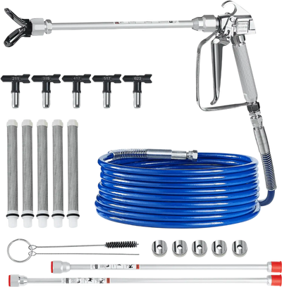 VEVOR Airless Paint Spray Gun and Hose Kit, 3600PSI High Pressure Paint Sprayer Hose Set with 5 Tips, 211, 315, 417, 517, 623, Swivel Joint Airless Spray Gun Kit with Filters, Hose and Extension Rods