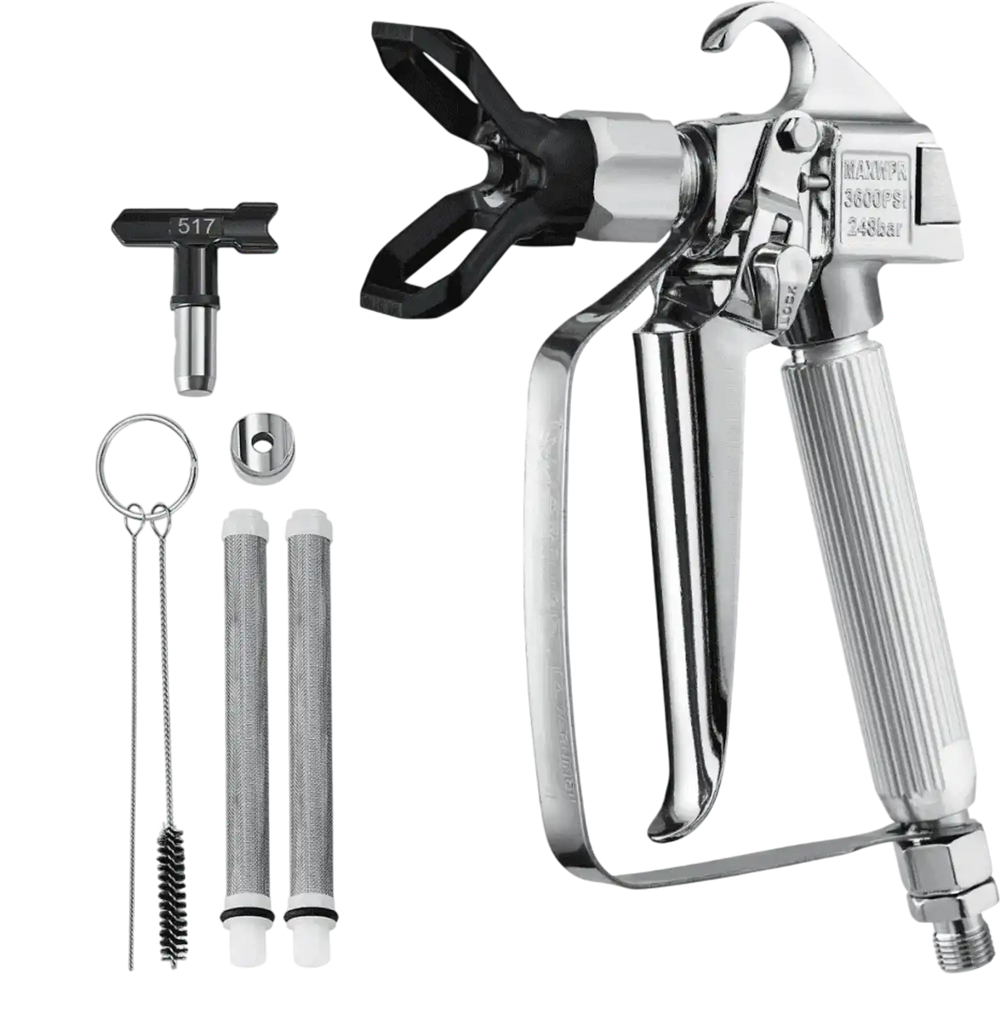 VEVOR Airless Paint Spray Gun, 3600PSI High Pressure Airless Paint Sprayer Gun with 517 Tip, Swivel Joint Airless Spray Gun Kit with Filters, Cleaning Needle and Brush, for Airless Spraying Machine