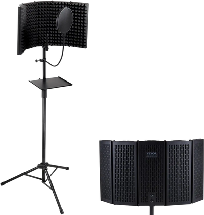 VEVOR Sound Isolation Panel, 5-Panel Design, Portable Studio Mic Noise Absorber, Includes Pop Filter, Adjustable Floor Stand & Mic Adapter, Compatible with Blue Yeti & Condenser Mics