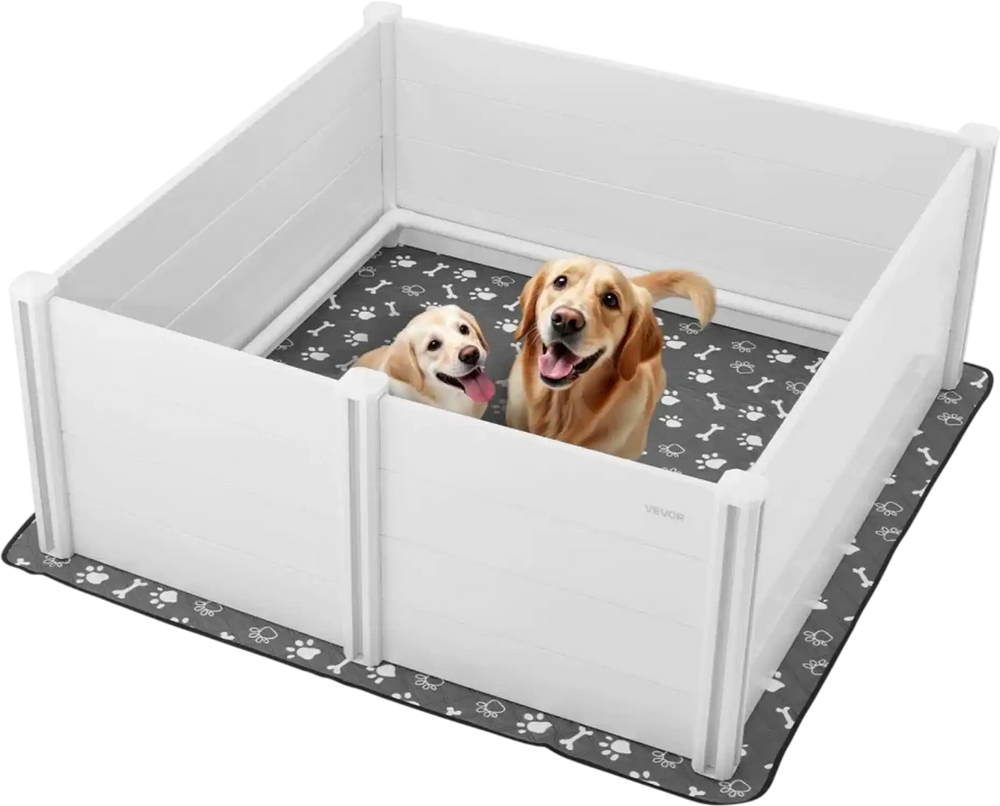 VEVOR Dogs Whelping Box, 60 x 60 x 24 inch, Plastic PVC Puppies Playpen with Height Adjustable Door and Washable Pee Pad, Anti-Deformation Indoor Puppy Play Pen for Extra Large Breed Dogs, Milk White