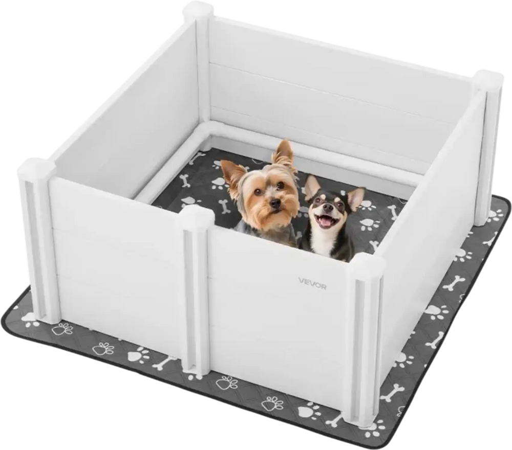VEVOR Dogs Whelping Box, 38.6 x 38.6 x 18.1 inch, Plastic PVC Puppies Playpen with Height Adjustable Door and Washable Pee Pad, Anti-Deformation Indoor Puppy Play Pen for Medium Breed Dogs, Milk White