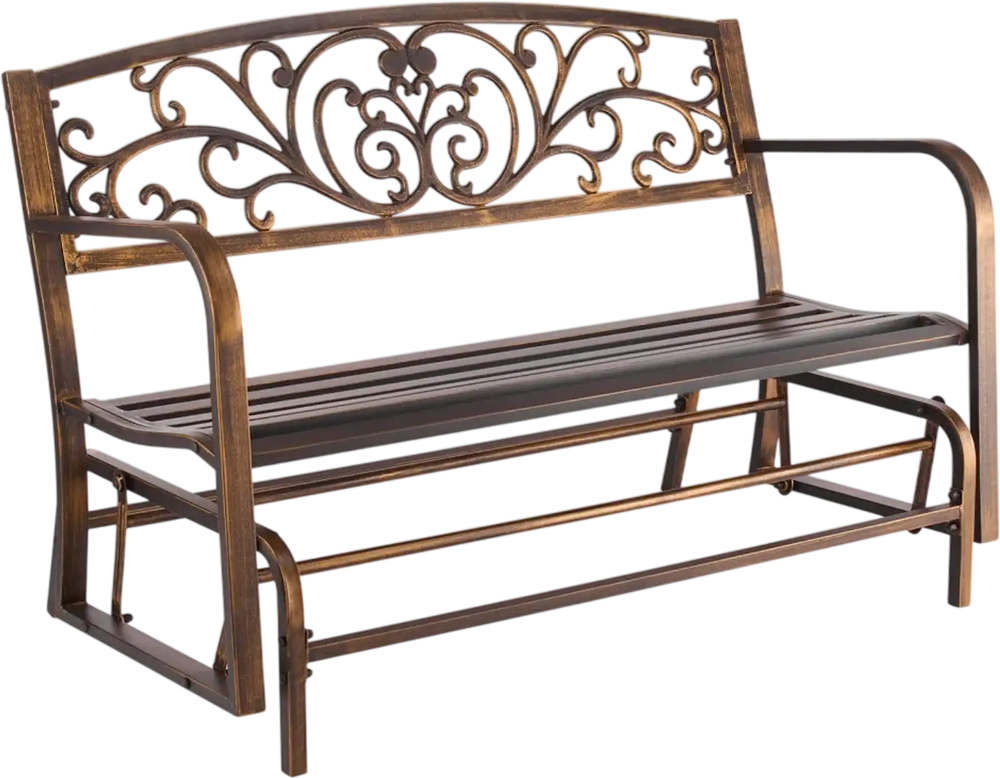 VEVOR Outdoor Bench, 50 inch, Carbon Steel Metal Frame with Cast Iron Backrest and Round Edge Armrests, Weatherproof Outside Glider Bench for Patio, Garden, Park, Yard, Front Porch, Antique Bronze