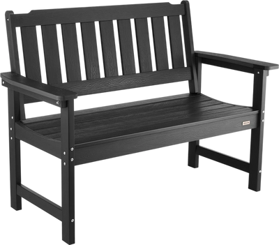 VEVOR Outdoor Bench, 50.5 inch, 800 lbs Weight Capacity for 2-3 Persons, Weatherproof Plastic Frame with Backrest and Wide Armrests, Outside Bench for Patio, Garden, Park, Yard, Front Porch, Black