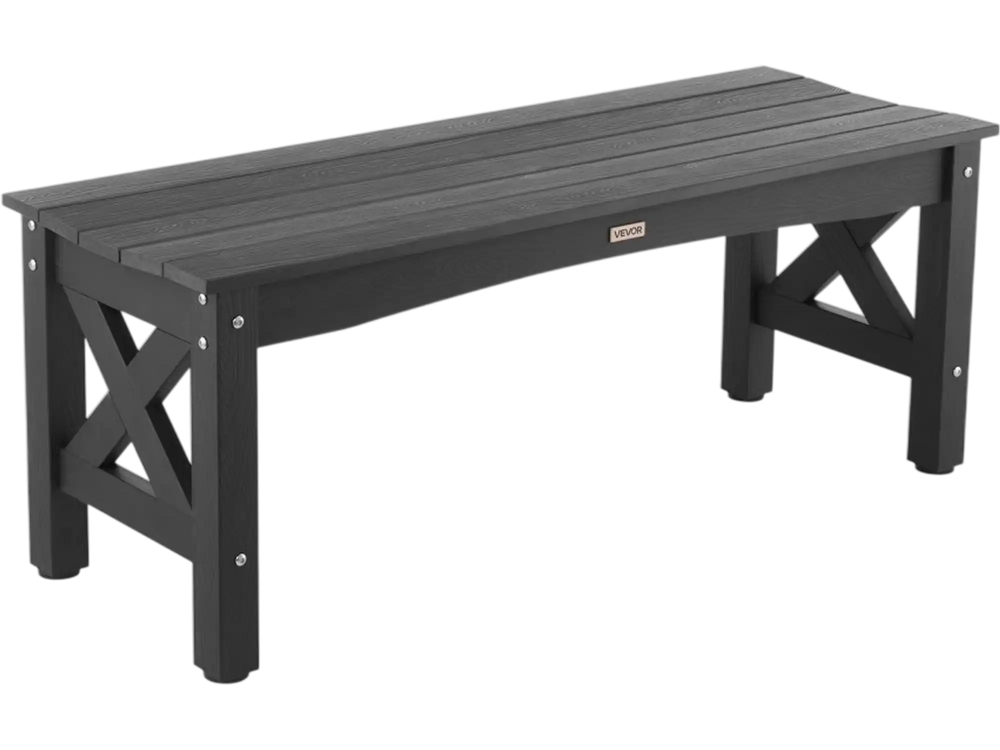 VEVOR Outdoor Bench, 44.5 inch, 600 lbs Weight Capacity, Weatherproof Plastic Frame with Adjustable Level Footpads and Thick Leg, Outside Bench for Patio, Garden, Park, Yard, Front Porch, Black