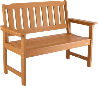 VEVOR Outdoor Bench, 50.5 inch, 800 lbs Weight Capacity for 2-3 Persons, Weatherproof Plastic Frame with Backrest and Wide Armrests, Outside Bench for Patio, Garden, Park, Yard, Natural Wood Color