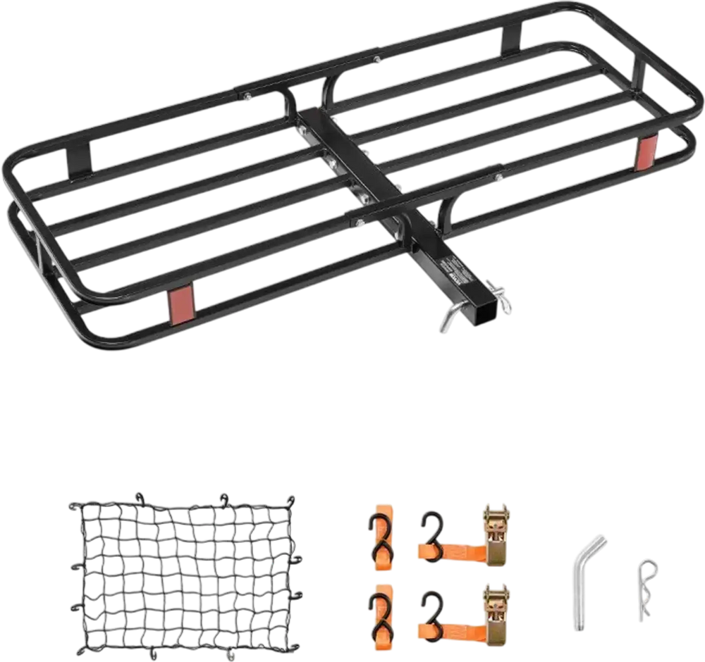 VEVOR 53" x 19" x 5", Hitch Cargo Carrier, 500 lbs Capacity Hitch Cargo Carrier with Hitch Stabilizer & Ratchet Straps, Hitch Mount Cargo Carrier with Cargo Net with Hook, Fit for SUVs