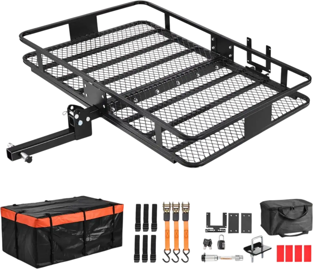 VEVOR Hitch Mount Cargo Carrier, 60" x 36" x 6" Folding Rear Luggage Rack Basket with Waterproof Cargo Bag, 500LBS Capacity High-Strength Steel Hitch Cargo Carrier Fits 2" Receiver for SUV Pickups