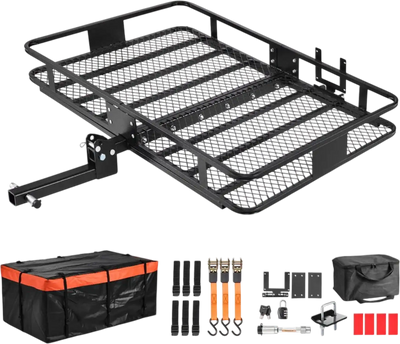 Vevor Hitch Cargo Carrier Folding Rear Luggage Rack Basket with Waterproof Cargo Bag 60