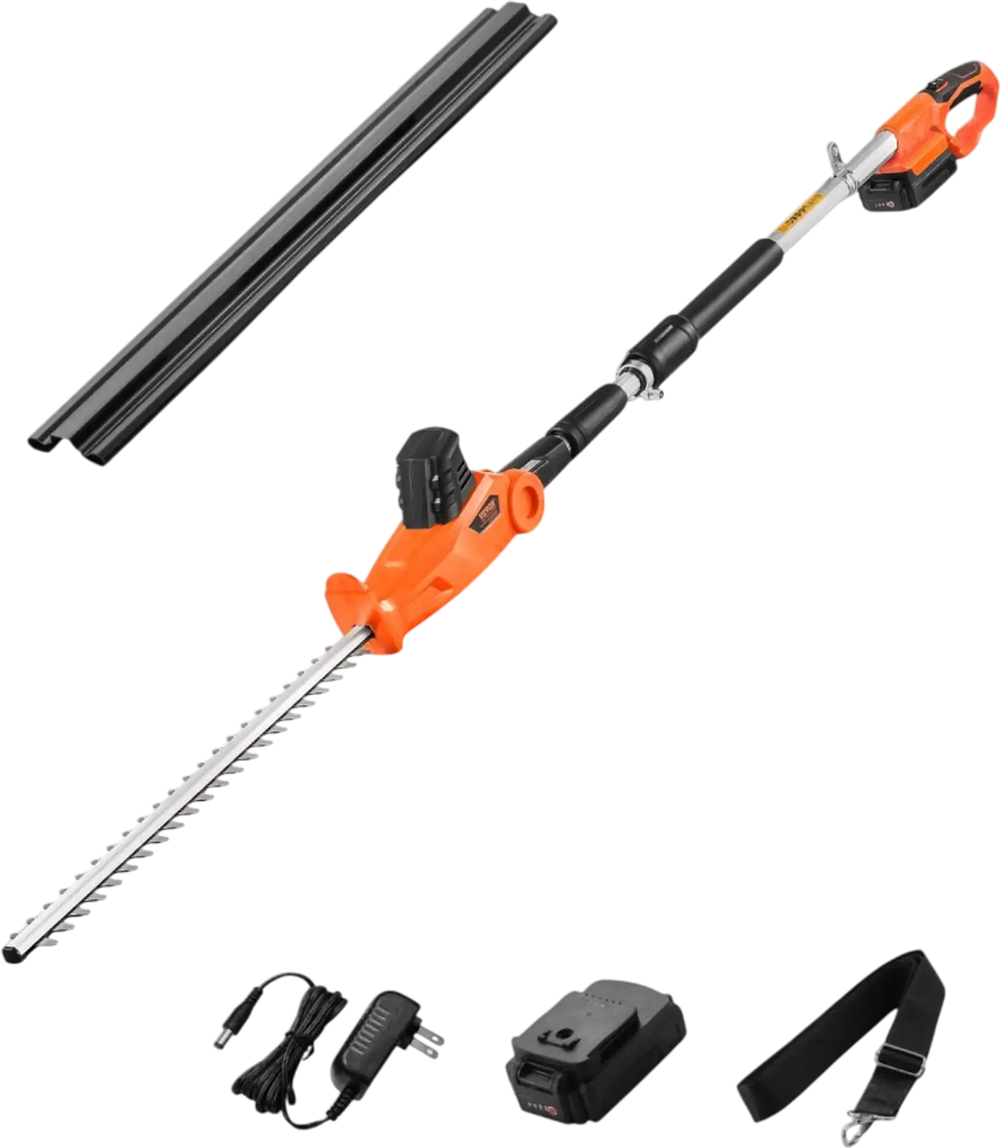 VEVOR Electric Hedge Trimmer, 1200 RPM, 6.2 - 7.8 Ft Extendable, Pole Hedge Trimmer for High Branch, 20V Battery, Cordless Hedge Trimmer with 20 in Blade, 5 Angles Adjustable for Yard Garden