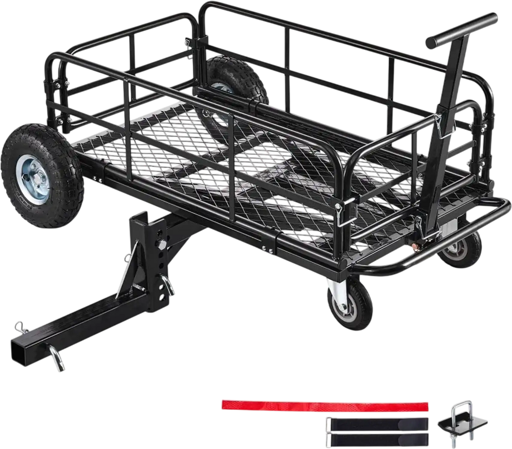 VEVOR Hitch Mount Cargo Carrier on Wheels, 36.2" x 21.3" x 11.8", 2-in-1 Folding Rear Luggage Rack Basket & Cargo Cart with Hitch Stabilizer, Fits 2" Receiver for SUV Pickups, 400LBS Load Capacity