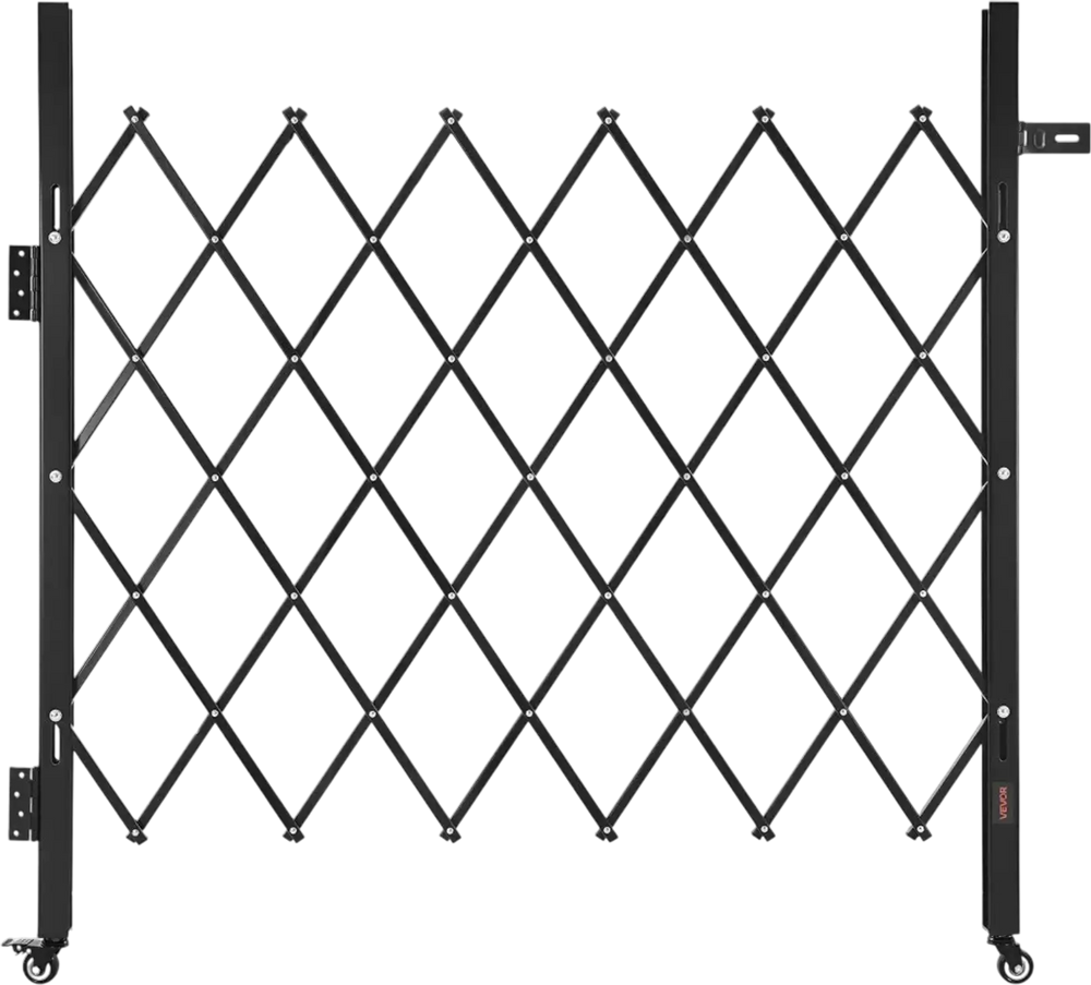 VEVOR Single Folding Security Gate, Lockable Scissor Gate with 360° Swivel Casters, Outdoor Barricade Steel Retractable Gates, for Entry Security, Garage, Warehouse & Pool, 43.31 x 51.57 in (W x H)