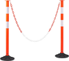 VEVOR 2 Pack Traffic Delineator Posts, 34 in Traffic Safety Cones with Weighted Base, Reflective Strips and Chain, Heavy Duty Delineator Posts for Construction Site, Parking Lot, Crowd Control, Red