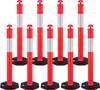 VEVOR 9 Pack Traffic Delineator Posts, 48 inches Traffic Safety Cones with Weighted Base and Reflective Strips, Heavy Duty Delineator Posts for Construction Site, Parking Lot, Crowd Control, Red