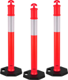VEVOR 3 Pack Traffic Delineator Posts, 48 inches Traffic Safety Cones with Weighted Base and Reflective Strips, Heavy Duty Delineator Posts for Construction Site, Parking Lot, Crowd Control, Red