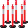 VEVOR 6 Pack Traffic Delineator Posts, 48 inches Traffic Safety Cones with Weighted Base and Reflective Strips, Heavy Duty Delineator Posts for Construction Site, Parking Lot, Crowd Control, Red