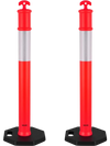VEVOR 2 Pack Traffic Delineator Posts, 48 inches Traffic Safety Cones with Weighted Base and Reflective Strips, Heavy Duty Delineator Posts for Construction Site, Parking Lot, Crowd Control, Red