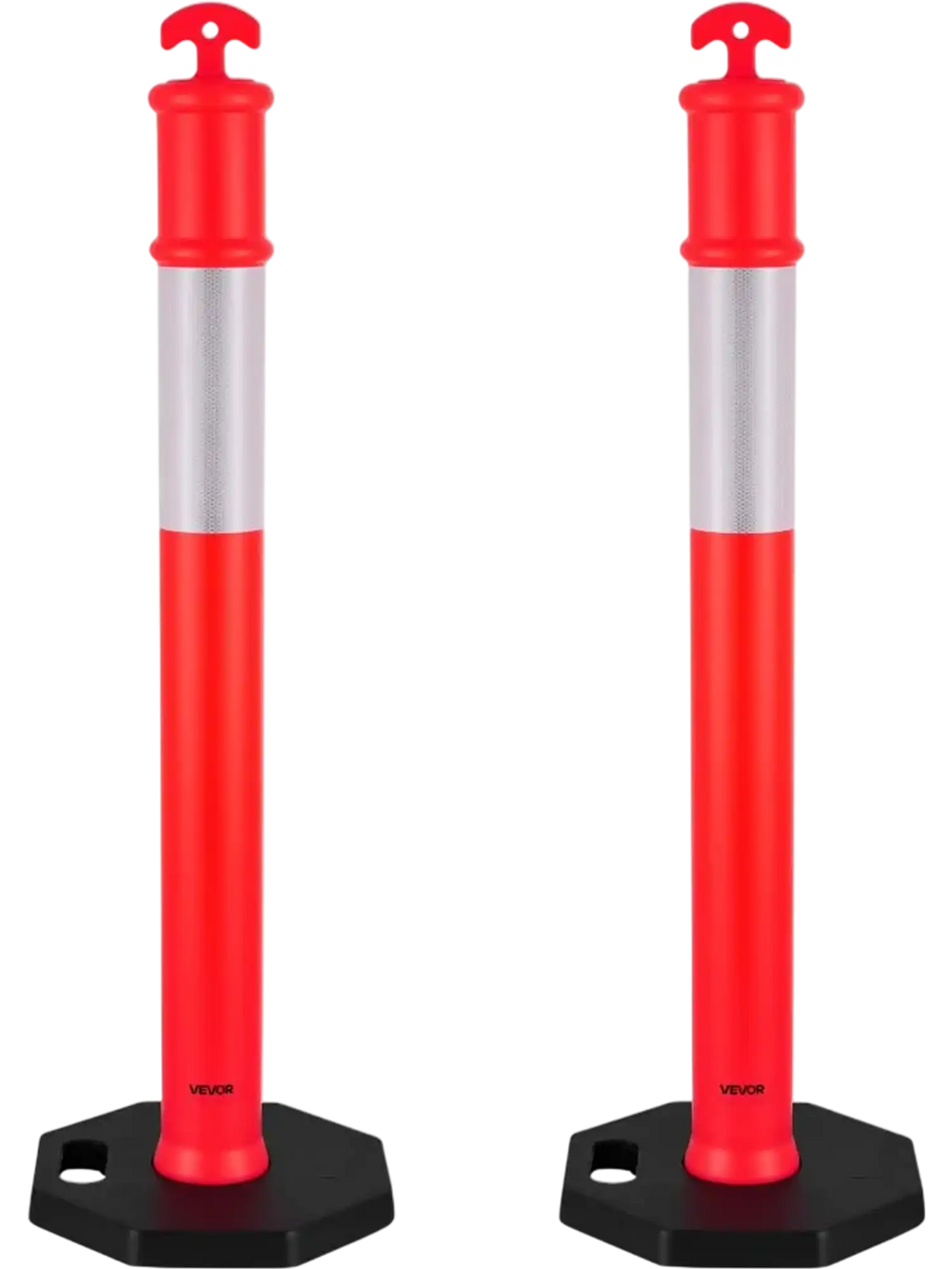 VEVOR 2 Pack Traffic Delineator Posts, 48 inches Traffic Safety Cones with Weighted Base and Reflective Strips, Heavy Duty Delineator Posts for Construction Site, Parking Lot, Crowd Control, Red