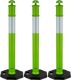VEVOR 3 Pack Traffic Delineator Posts, 48 inches Traffic Safety Cones with Weighted Base and Reflective Strips, Heavy Duty Delineator Posts for Construction Site, Parking Lot, Crowd Control, Green