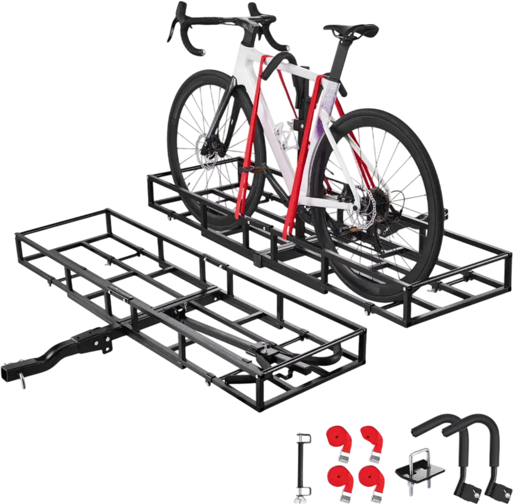 VEVOR Hitch Cargo Carrier Bike Rack, 66" x 20" x 6" Folding Hitch Mount Cargo Carrier for 2 Fat Tire/Mountain Bikes, 500LBS Capacity High-Strength Steel Luggage Basket Fits 2" Receiver for SUV Pickups