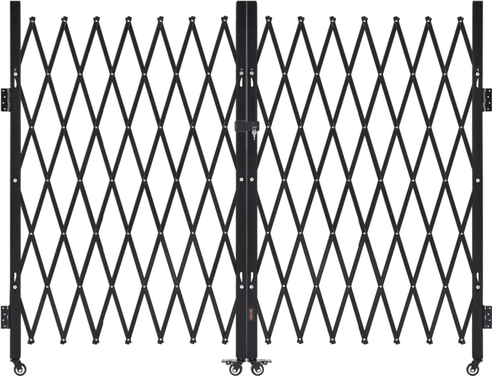 VEVOR Double Folding Security Gate, Lockable Scissor Gate with 360° Swivel Casters, Outdoor Barricade Steel Retractable Gates, for Entry Security, Garage, Warehouse & Pool, 145.67 x 63.19 in (W x H)
