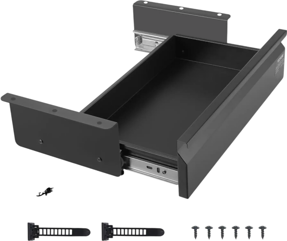 VEVOR 16" Wide Under Desk Drawer Slide Out, Under Desk Mounted Pull-out Drawer Attachment, Hidden Desktop Storage Organizer, Under Table Pencil Drawer for office Home Sit Stand Workstation, 17x9x4 in