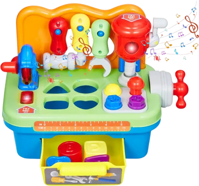 VEVOR Musical Workbench Toy, Sounds & Lights, Musical Learning Workbench for Toddler Age 2 Years and Up, Baby Pretend Play Tool Set, Infant Shape Sorter Activities, Kids Pounding Game, Boys & Girls