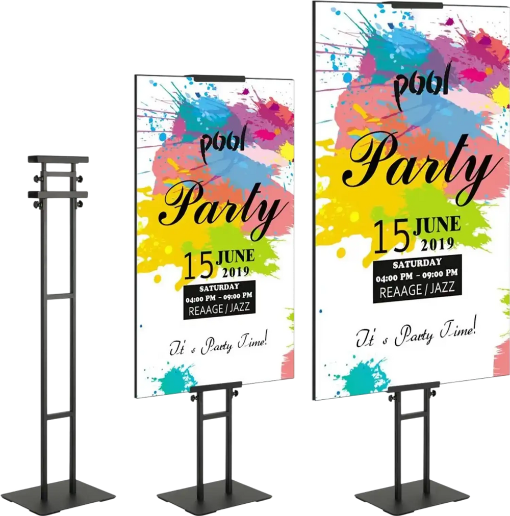 VEVOR Poster Stand, Adjustable Height Up to 75", Double-Sided Heavy Duty Pedestal Sign Holder, Floor Standing Sign Holder Banner Stand with Shock-absorbing Base for Display, for Board and Foam, Black