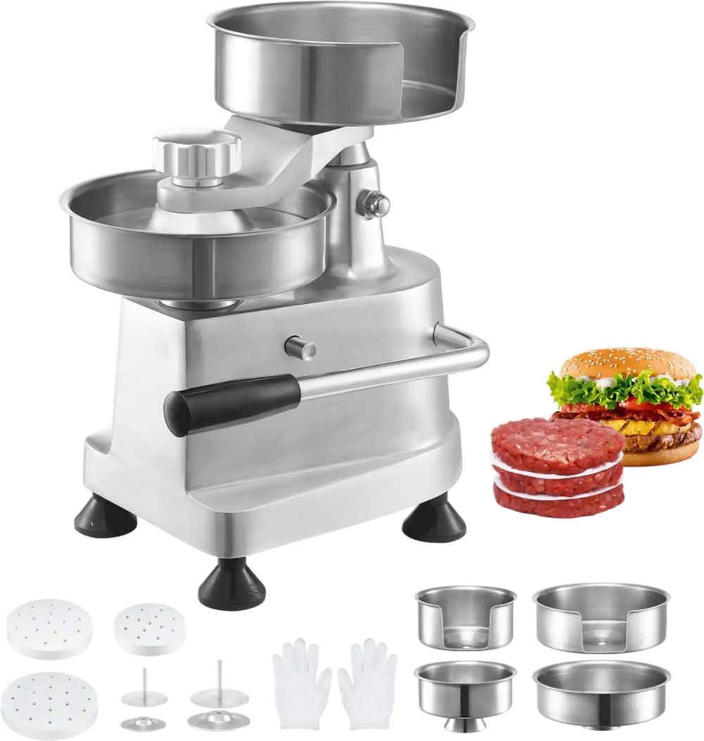 VEVOR Commercial Burger Patty Maker, Hamburger Beef Patty Maker with 3 Convertible Mold(4/5/6-inch), Heavy Duty Stainless Steel Burger Press Machine, Meat Forming Processor with 1500 Pcs Patty Papers