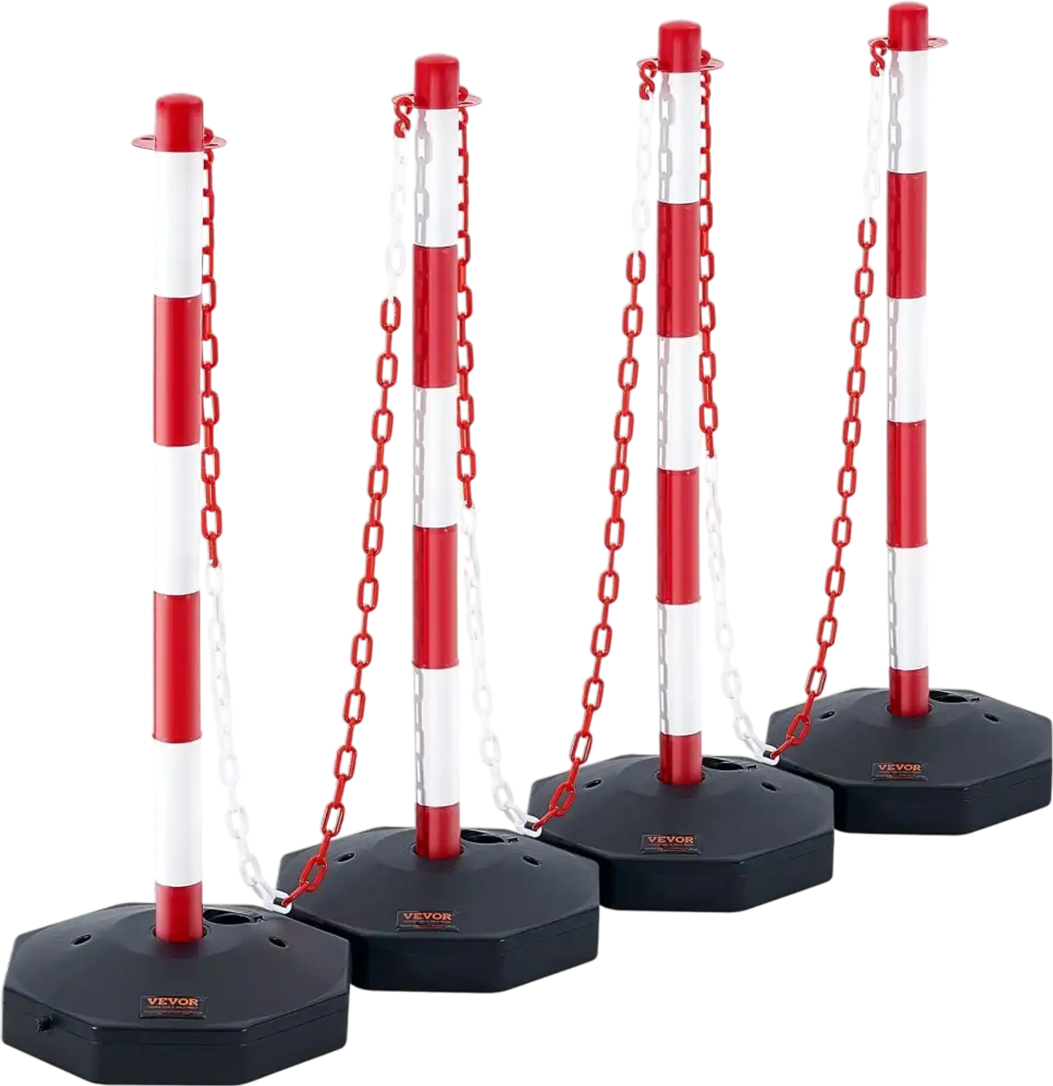 Vevor Traffic Delineator Post Cones 4 Pack with Fillable Base & 8' Chain Red & White New
