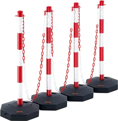 Vevor Traffic Delineator Post Cones 4 Pack with Fillable Base & 8' Chain Red & White New