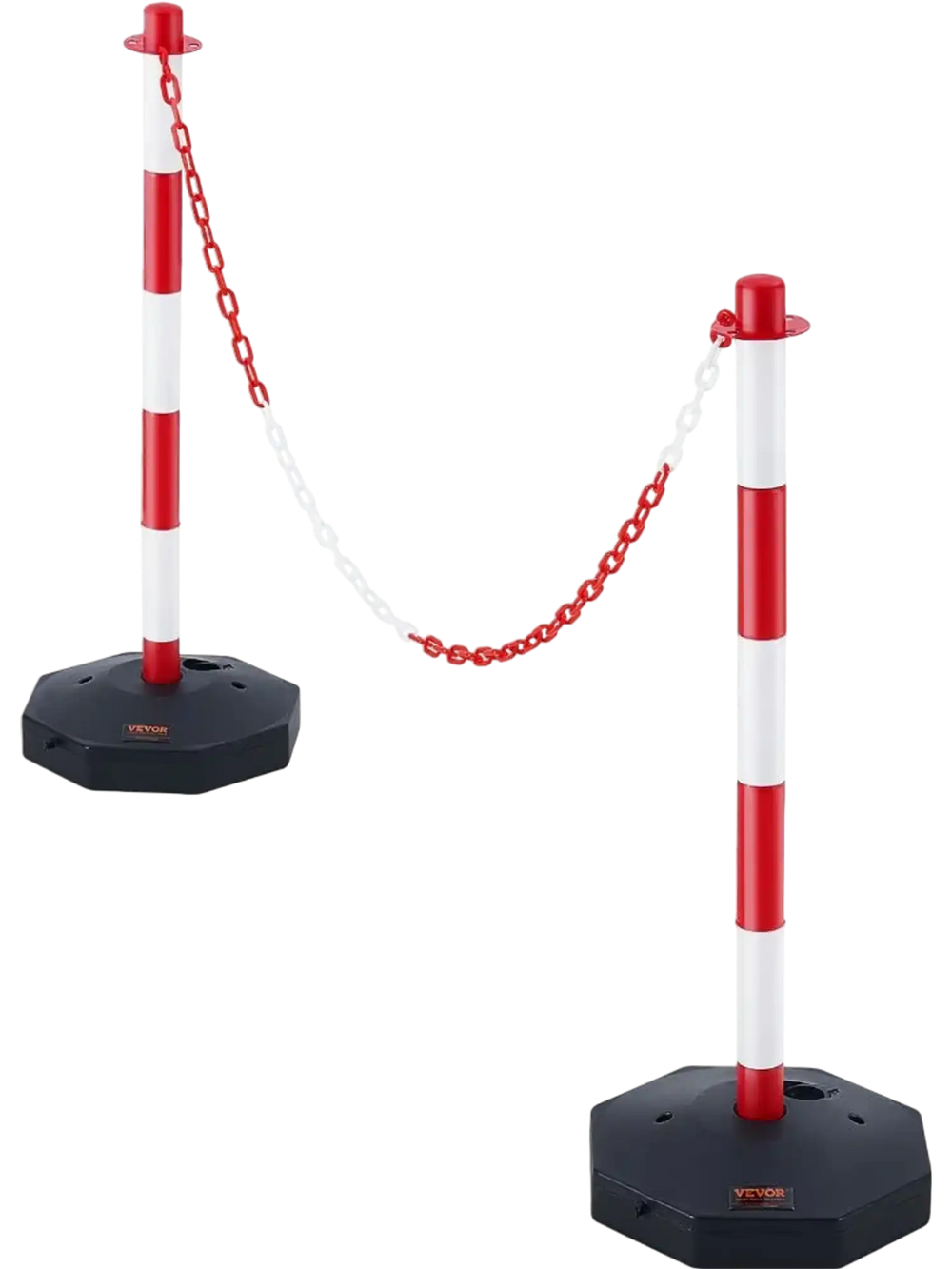 VEVOR Adjustable Traffic Delineator Post Cones, 2 Pack, Traffic Safety Delineator Barrier with Fillable Base 8FT Chain, for Traffic Control Warning Parking Lot Construction Caution Roads, Red & White