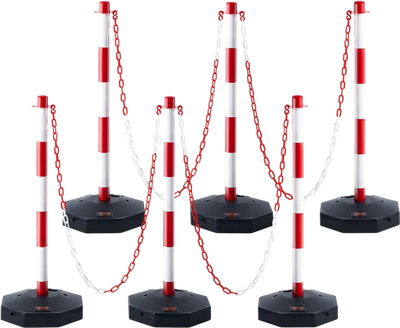 VEVOR Adjustable Traffic Delineator Post Cones, 6 Pack, Traffic Safety Delineator Barrier with Fillable Base 6.6FT Chain, for Traffic Control Warning Parking Lot Construction Caution Roads, Red&White