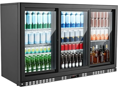 VEVOR Back Bar Cooler, 11.4 Cu.Ft Commercial Beverage Refrigerator, 3 Sliding Glass Doors, Fan Cooling Under Counter Beer Fridge w/ LED Lighting, Shelves, Low-E Glass Display for Drinks, Bar, Store