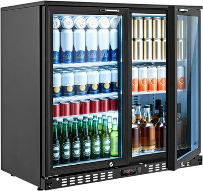 VEVOR Back Bar Cooler, 7.4 Cu. Ft Commercial Beverage Refrigerator, Under Counter Bar Fridge with 2 Glass Doors, LED Lighting, Shelves, Low-E Glass Display Cooler for Beer, Soda, Wine, Drinks