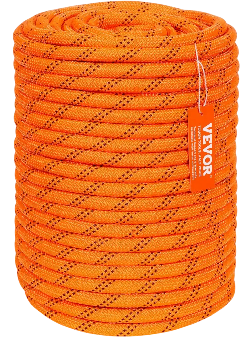 VEVOR Dual-Weave Polyester Cord, 1/2 inch x 220 feet, 48-Strand, 8000 LBS Tensile Strength, Multi-Use Outdoor Rope for Camping, Swinging, Rappelling, and Rescue, Orange/Black